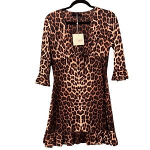 Missguided Leopard Babydoll Dress Brown 10